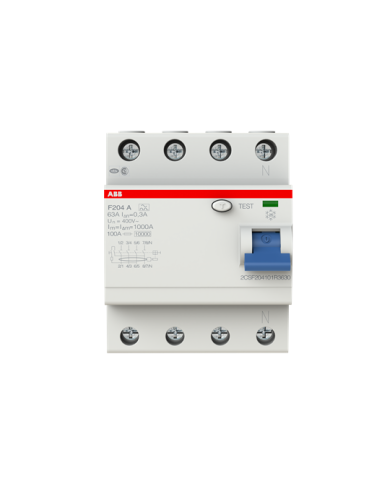 ABB F204A-63/0,3 FI-Schalter, 63A/0,3mA, 4-Polig ABB F204A-63/0,3 FI-Schalter, 63A/0,3mA, 4-Polig